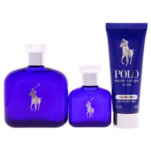 Ralph Lauren Polo Blue Men 3 Pc Gift Set 4.2oz EDT Spray, 1.36oz EDT Spray, 3.4oz Hair and Body Wash - Fragrance Me Baby